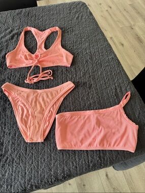 L space Pink Ribbed Bikini Set - 3 Pieces